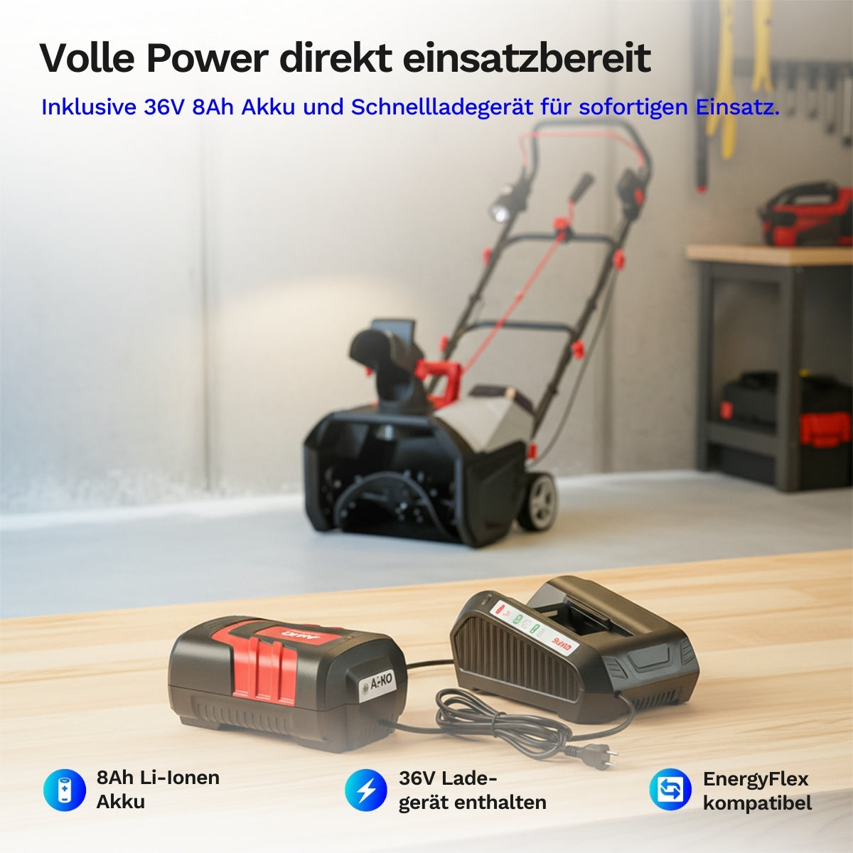 AL-KO Akku-Schneefräse 36V - ST 4048 - inkl. Akku und Ladegerät - Mühelose Räumung bis zu 300 m²
